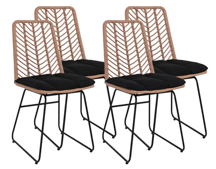 Lot de 4 chaises effet rotin bois et noir Forenza