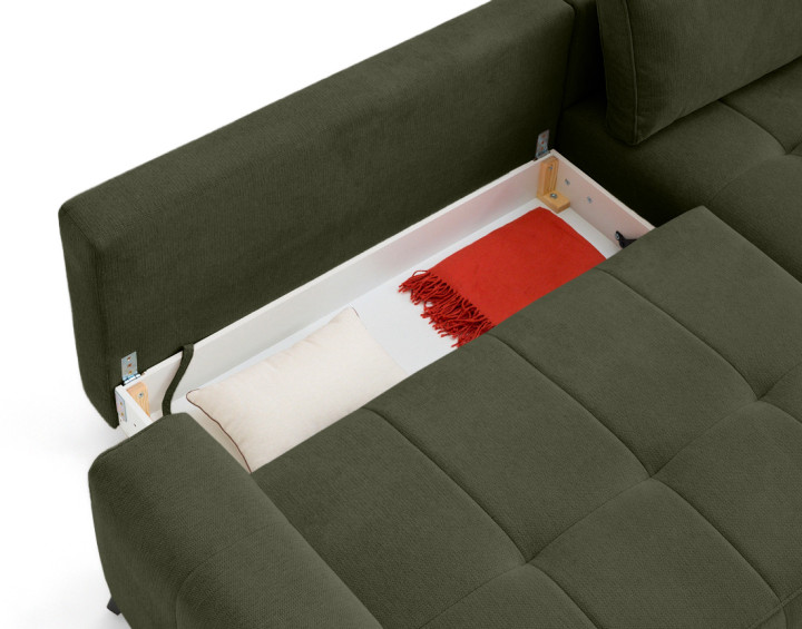 Canapé d'angle droit 4 places convertible avec coffre en tissu texturé Rimini