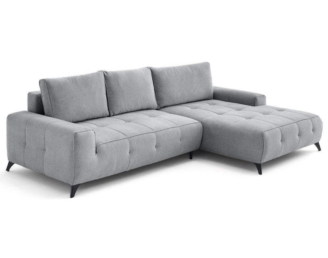 Canapé d'angle droit 4 places convertible avec coffre en tissu texturé Rimini Canapé d'angle droit 4 places convertible avec coffre en tissu texturé Rimini