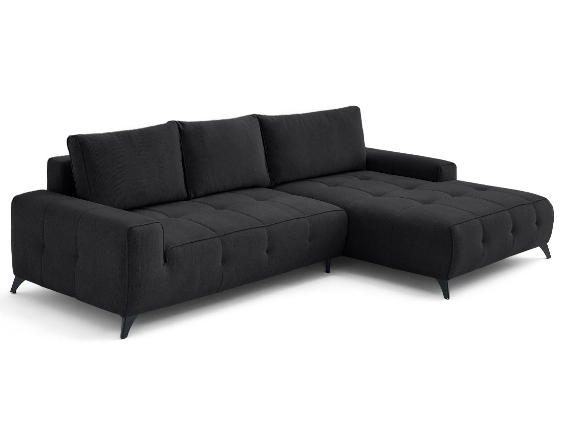 Canapé d'angle droit 4 places convertible avec coffre en tissu texturé Rimini Canapé d'angle droit 4 places convertible avec coffre en tissu texturé Rimini
