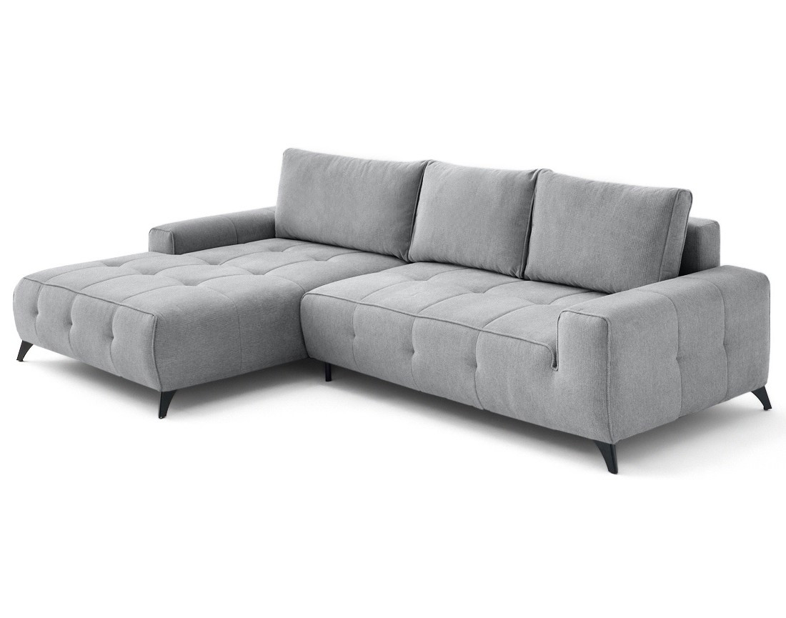 Canapé d'angle gauche 4 places convertible avec coffre en tissu texturé Rimini Canapé d'angle gauche 4 places convertible avec coffre en tissu texturé Rimini