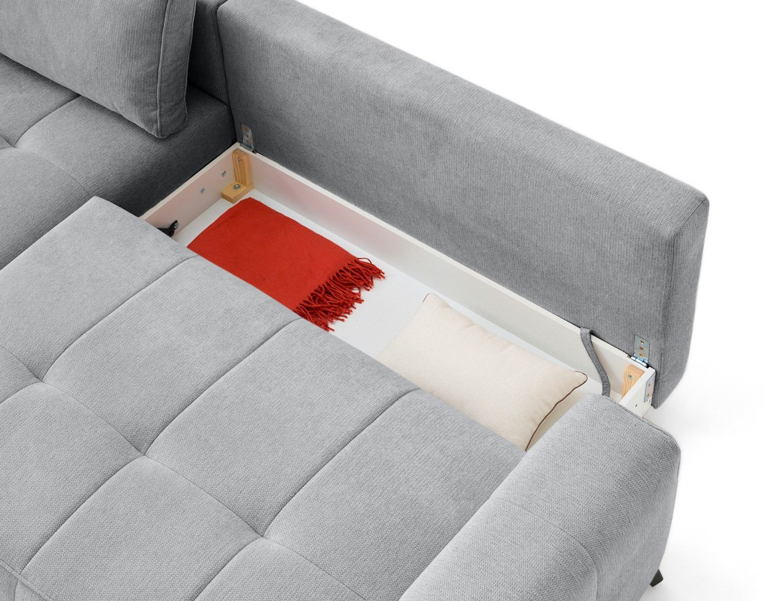 Canapé d'angle gauche 4 places convertible avec coffre en tissu texturé Rimini Canapé d'angle gauche 4 places convertible avec coffre en tissu texturé Rimini
