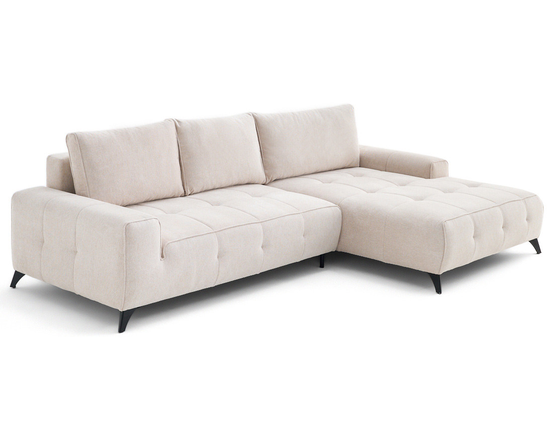 Canapé d'angle droit 4 places convertible avec coffre en tissu texturé Rimini