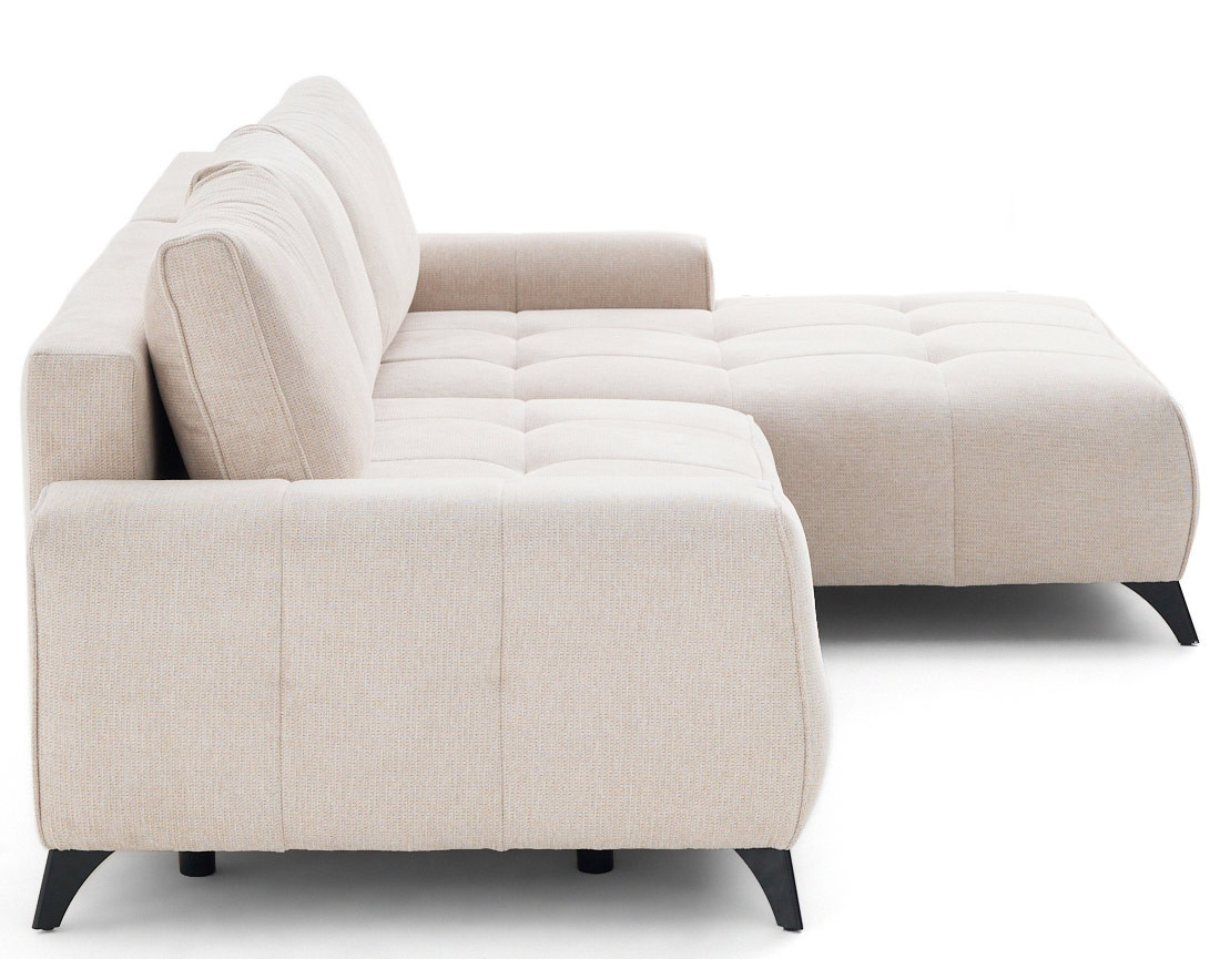 Canapé d'angle droit 4 places convertible avec coffre en tissu texturé Rimini