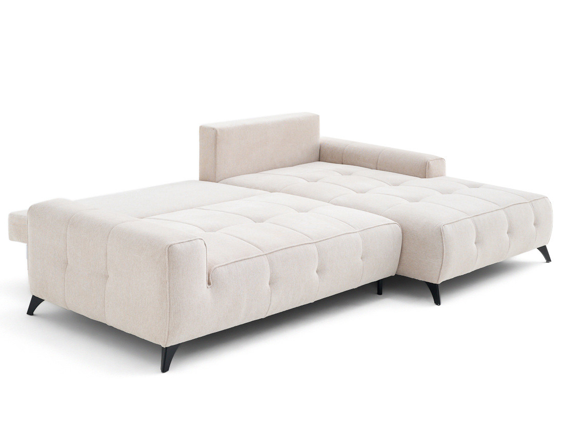 Canapé d'angle droit 4 places convertible avec coffre en tissu texturé Rimini