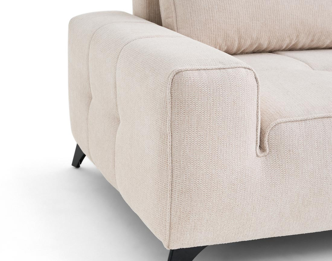 Canapé d'angle droit 4 places convertible avec coffre en tissu texturé Rimini