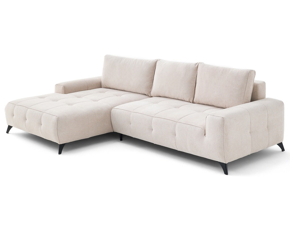 Canapé d'angle gauche 4 places convertible avec coffre en tissu texturé Rimini Canapé d'angle gauche 4 places convertible avec coffre en tissu texturé Rimini