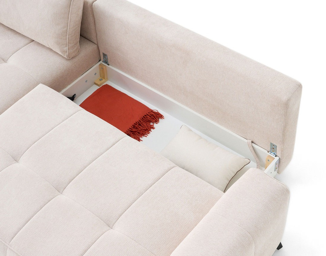 Canapé d'angle gauche 4 places convertible avec coffre en tissu texturé Rimini Canapé d'angle gauche 4 places convertible avec coffre en tissu texturé Rimini