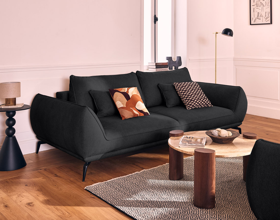 Canapé droit 3 places convertible en tissu texturé Arica Canapé droit 3 places convertible en tissu texturé Arica