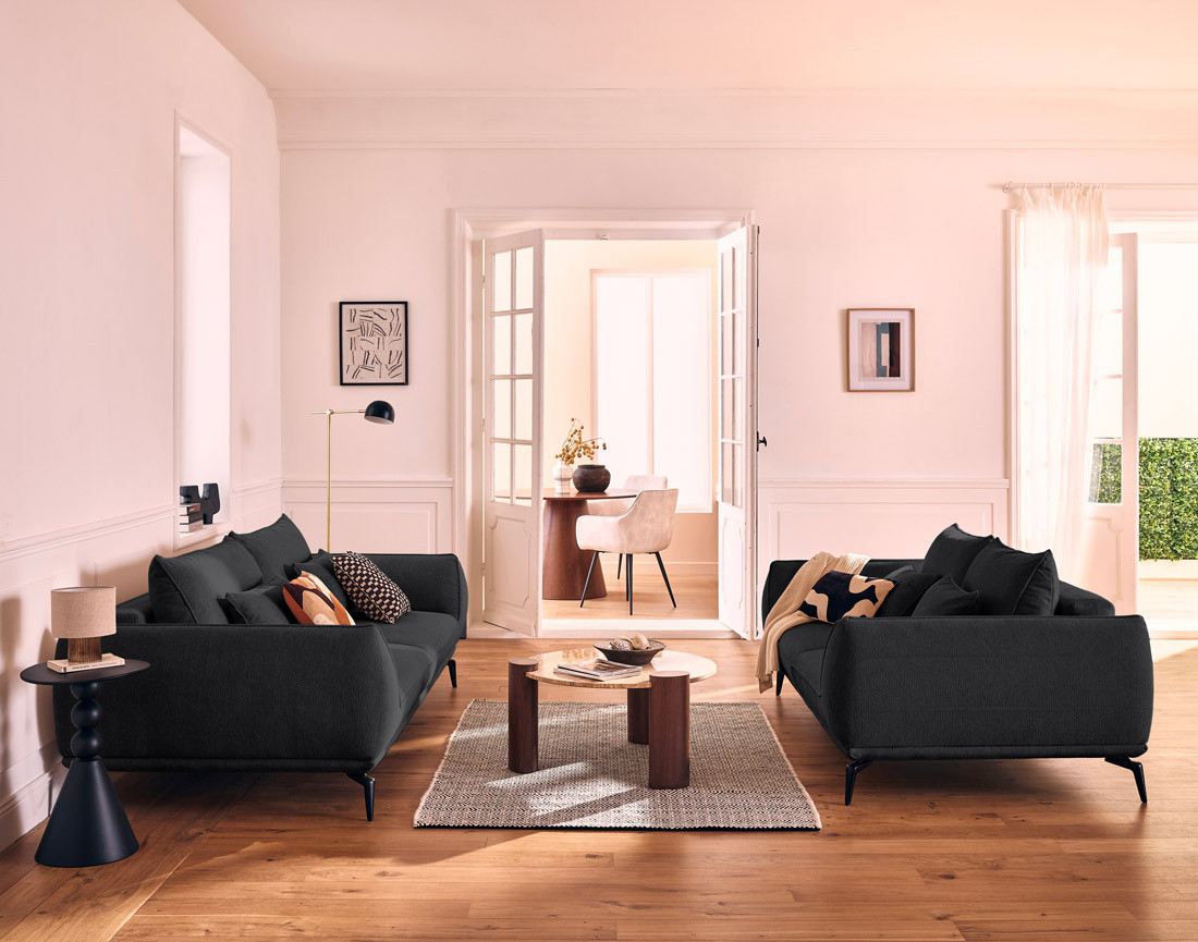 Canapé droit 3 places convertible en tissu texturé Arica Canapé droit 3 places convertible en tissu texturé Arica