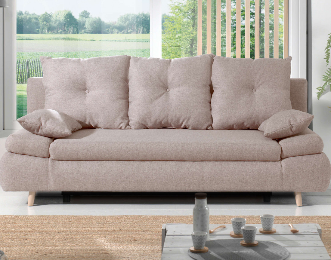 Canapé droit 3 places convertible avec coffre style scandinave Lars