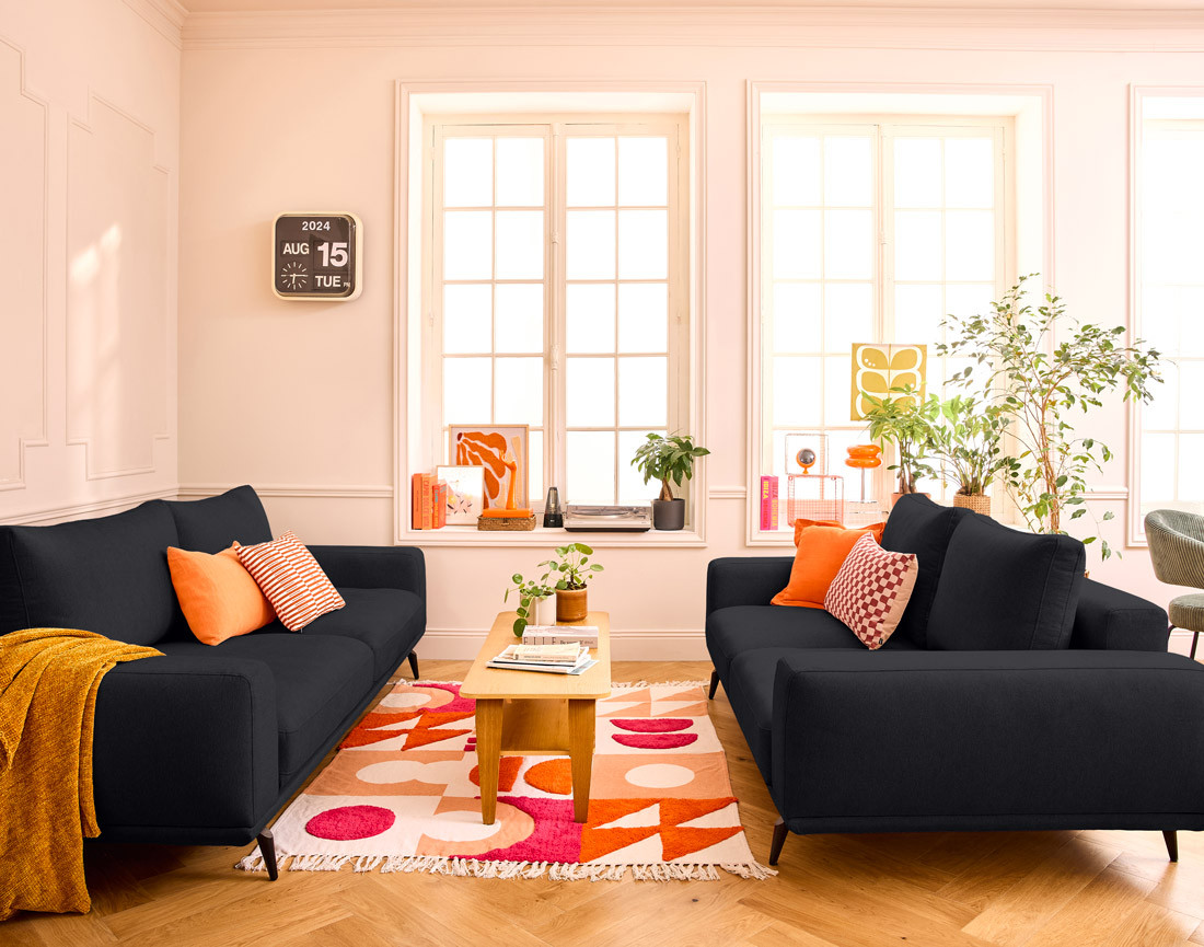 Canapé droit 3 places convertible en tissu Vicence Canapé droit 3 places convertible en tissu Vicence