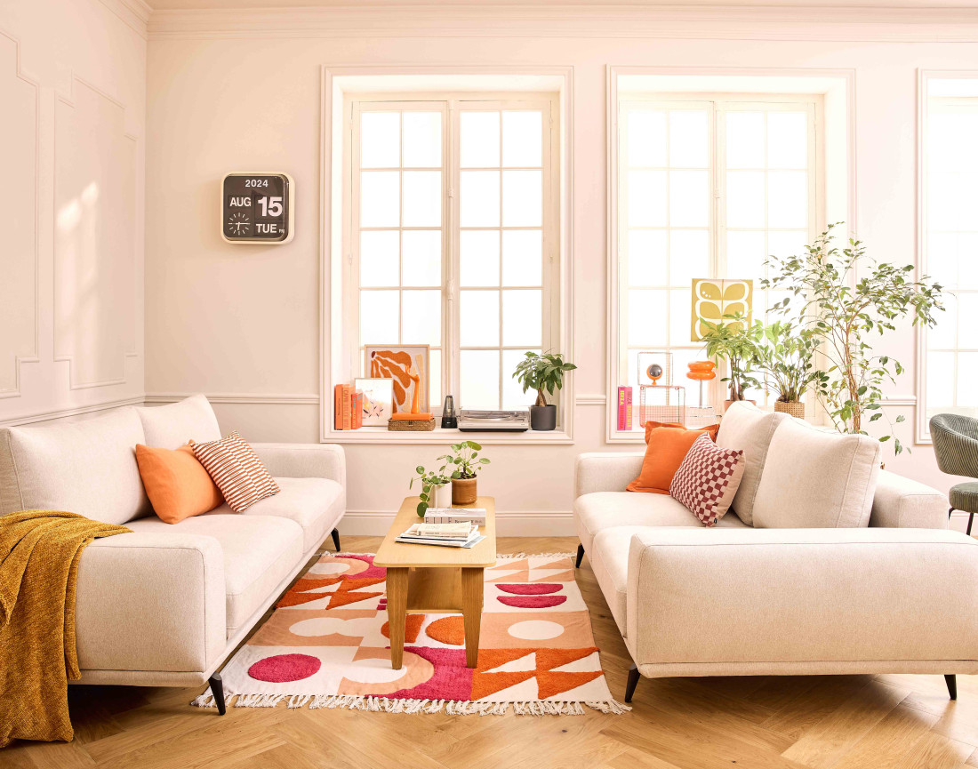 Canapé droit 3 places convertible en tissu Vicence