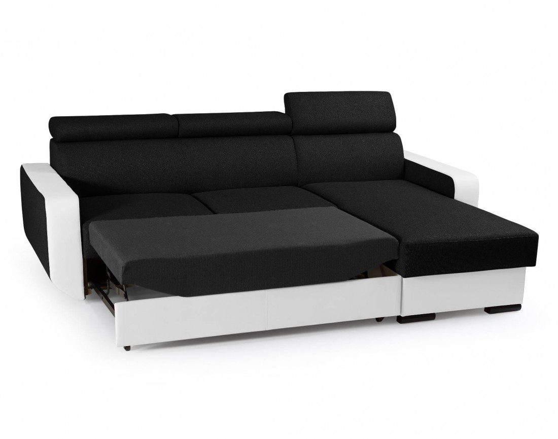 Dustin - Canapé d'angle réversible - 4 places - Convertible avec coffre - Têtières réglables