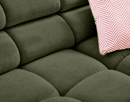 Canapé d'angle gauche 3 places avec têtières réglables en tissu texturé Matera