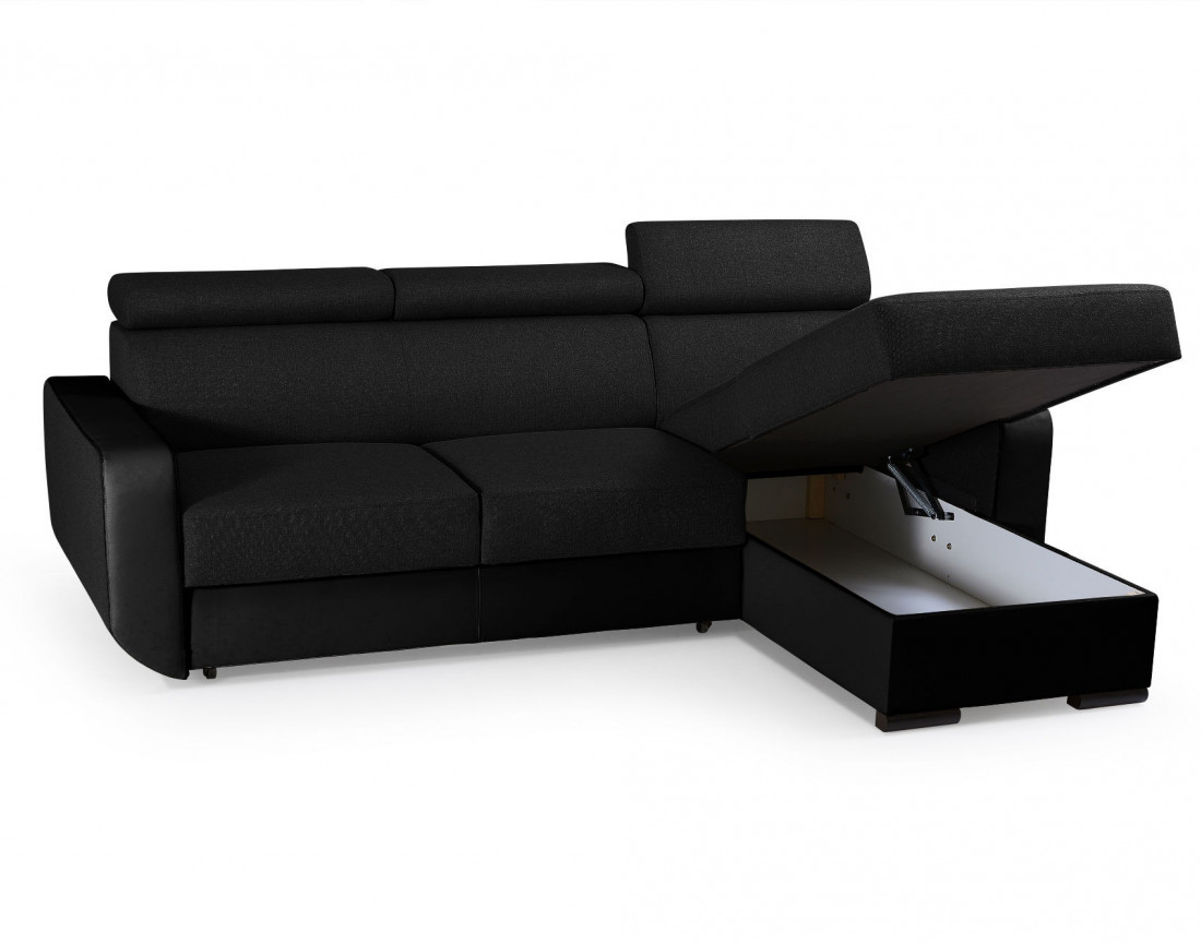 Dustin - Canapé d'angle réversible - 4 places - Convertible avec coffre - Têtières réglables