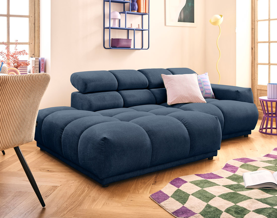 Canapé d'angle gauche 4 places avec têtières réglables en tissu texturé Matera