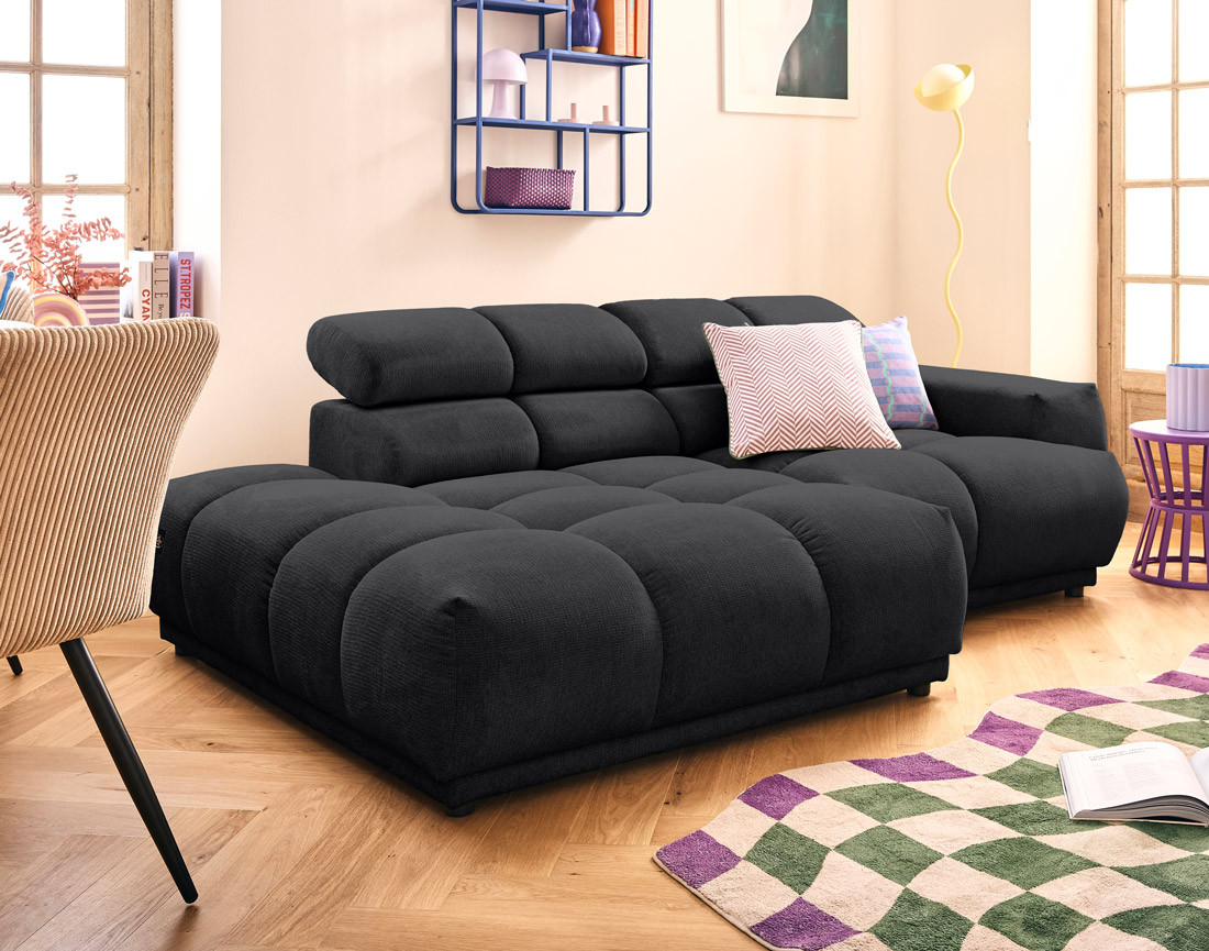 Canapé d'angle gauche 4 places avec têtières réglables en tissu texturé Matera