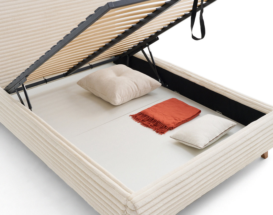 Lit coffre 140x200 cm sommier inclus fausse fourrure côtelé Cristal