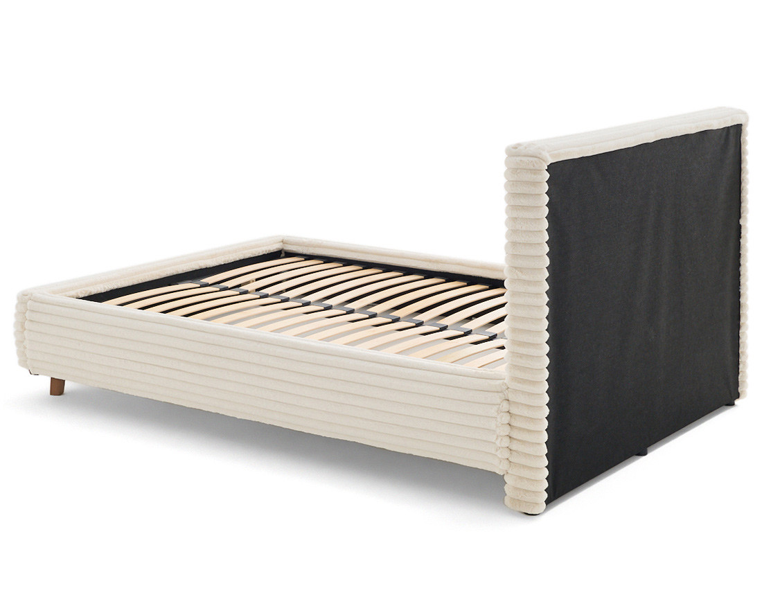 Lit coffre 140x200 cm sommier inclus fausse fourrure côtelé Cristal