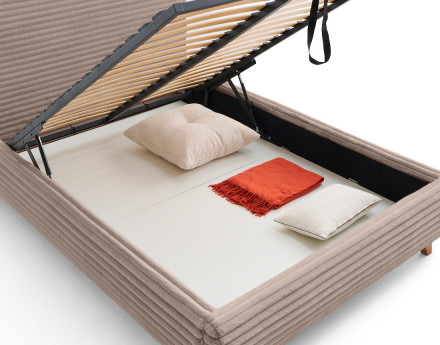 Lit coffre 140x200 cm sommier inclus fausse fourrure côtelé Cristal