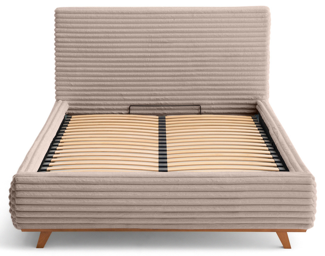 Lit coffre 140x200 cm sommier inclus fausse fourrure côtelé Cristal