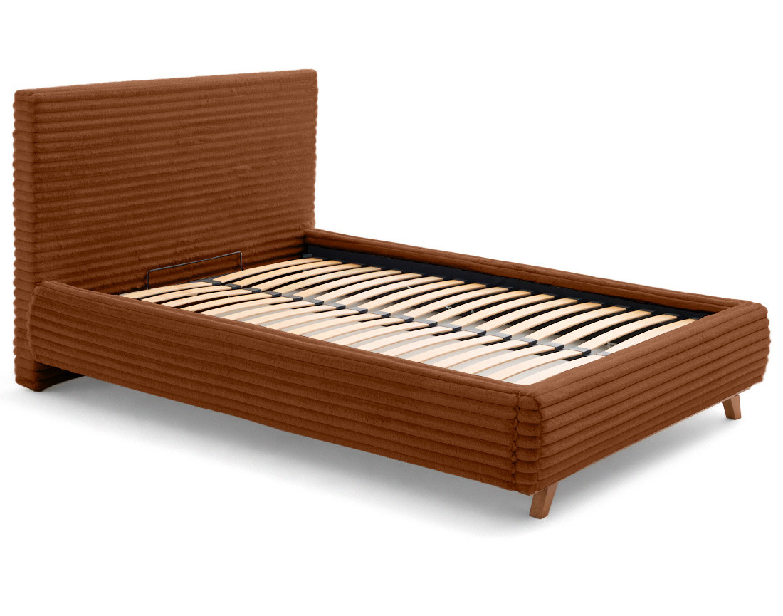 Lit coffre avec bout de lit 140x200 sommier inclus fausse fourrure côtelé Cristal