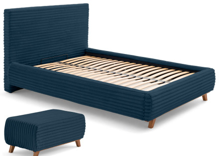 Lit coffre avec bout de lit 160x200 cm sommier inclus fausse fourrure côtelé Cristal