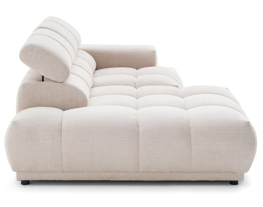 Canapé d'angle gauche 4 places avec têtières réglables en tissu texturé Matera