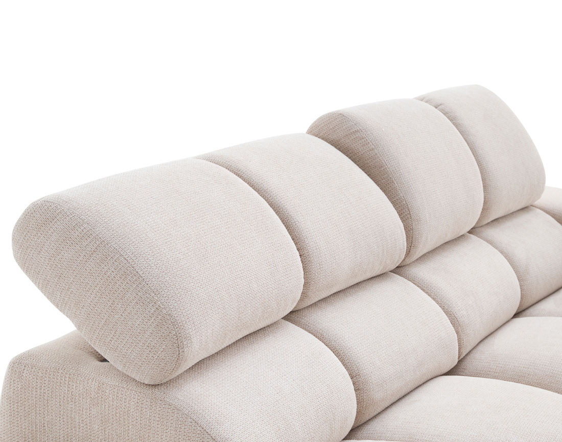 Canapé d'angle gauche 4 places avec têtières réglables en tissu texturé Matera