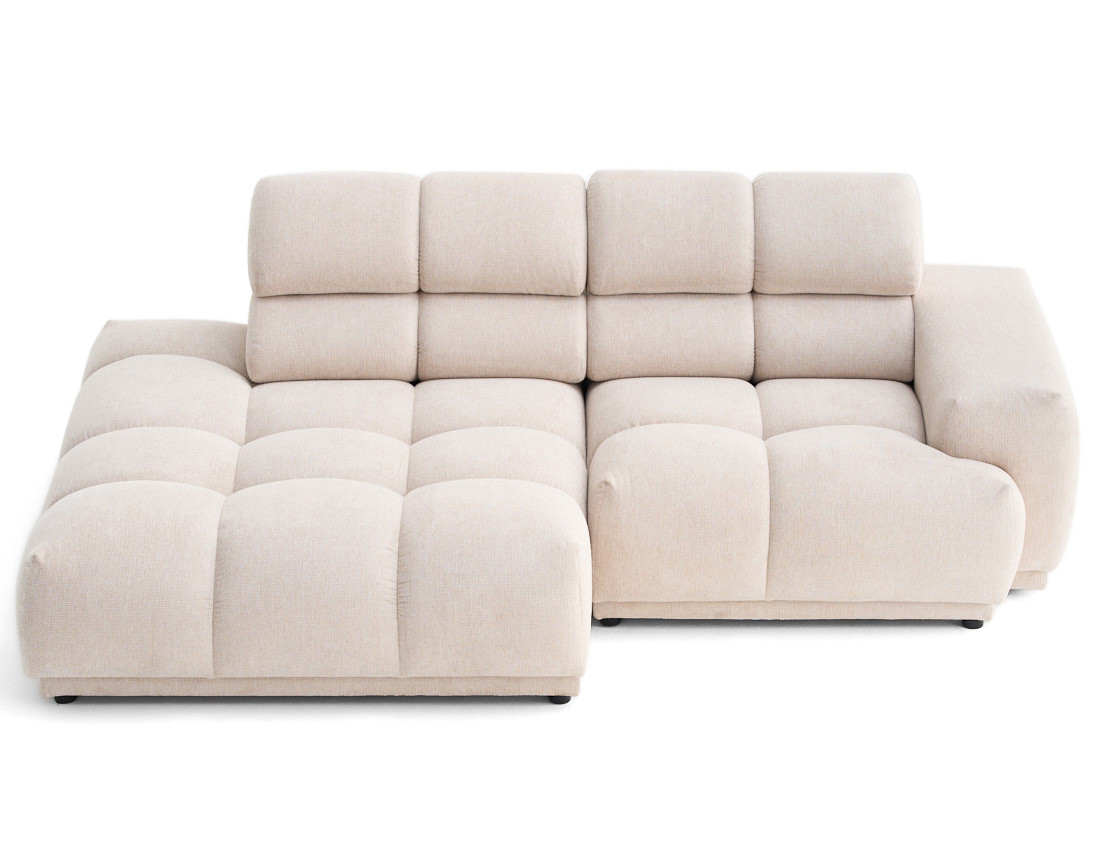 Canapé d'angle gauche 4 places avec têtières réglables en tissu texturé Matera