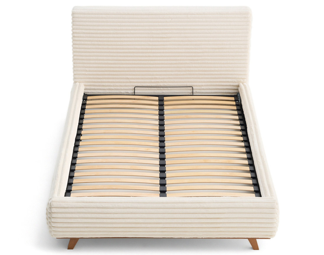 Lit coffre avec bout de lit 180x200 cm sommier inclus fausse fourrure côtelé Cristal