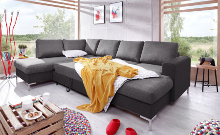 BOBOCHIC LILLY - Canapé panoramique convertible en tissu - coffre - angle gauche BOBOCHIC LILLY - Canapé panoramique convertible en tissu - coffre - angle gauche