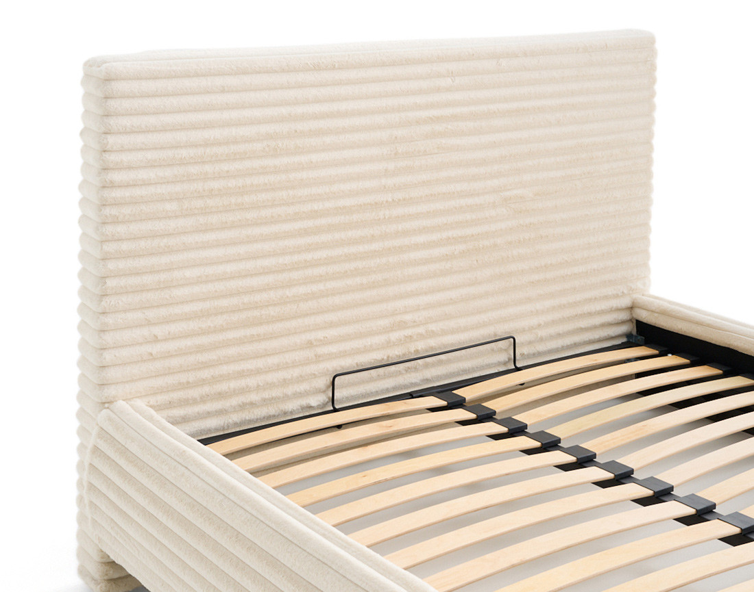Lit coffre avec bout de lit 180x200 cm sommier inclus fausse fourrure côtelé Cristal