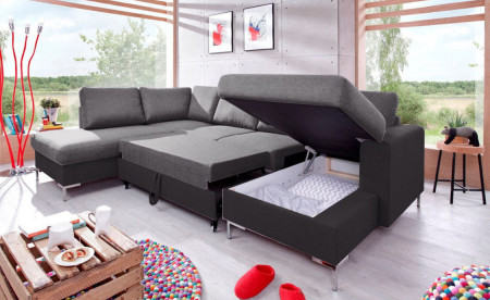 BOBOCHIC LILLY - Canapé panoramique convertible en tissu - coffre - angle gauche BOBOCHIC LILLY - Canapé panoramique convertible en tissu - coffre - angle gauche