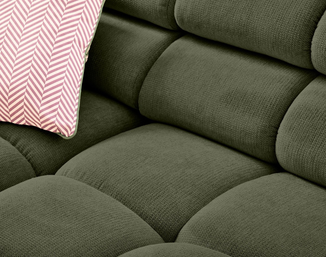 Canapé d'angle droit 4 places avec têtières réglables en tissu texturé Matera