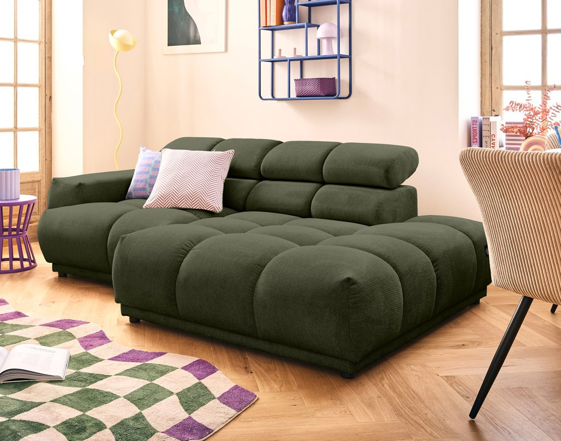 Canapé d'angle droit 4 places avec têtières réglables en tissu texturé Matera