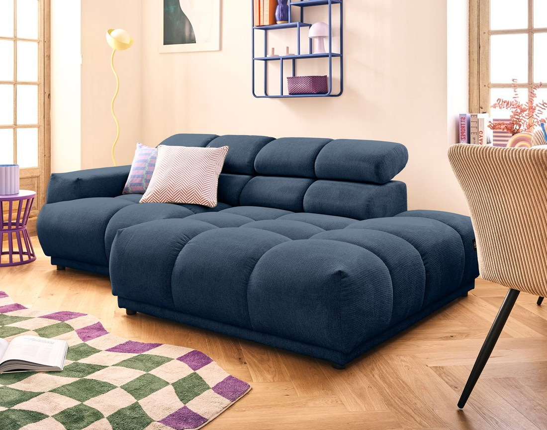 Canapé d'angle droit 4 places avec têtières réglables en tissu texturé Matera