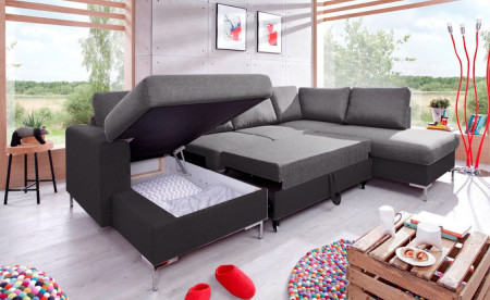 BOBOCHIC LILLY - Canapé panoramique convertible en tissu- coffre - angle droit BOBOCHIC LILLY - Canapé panoramique convertible en tissu- coffre - angle droit