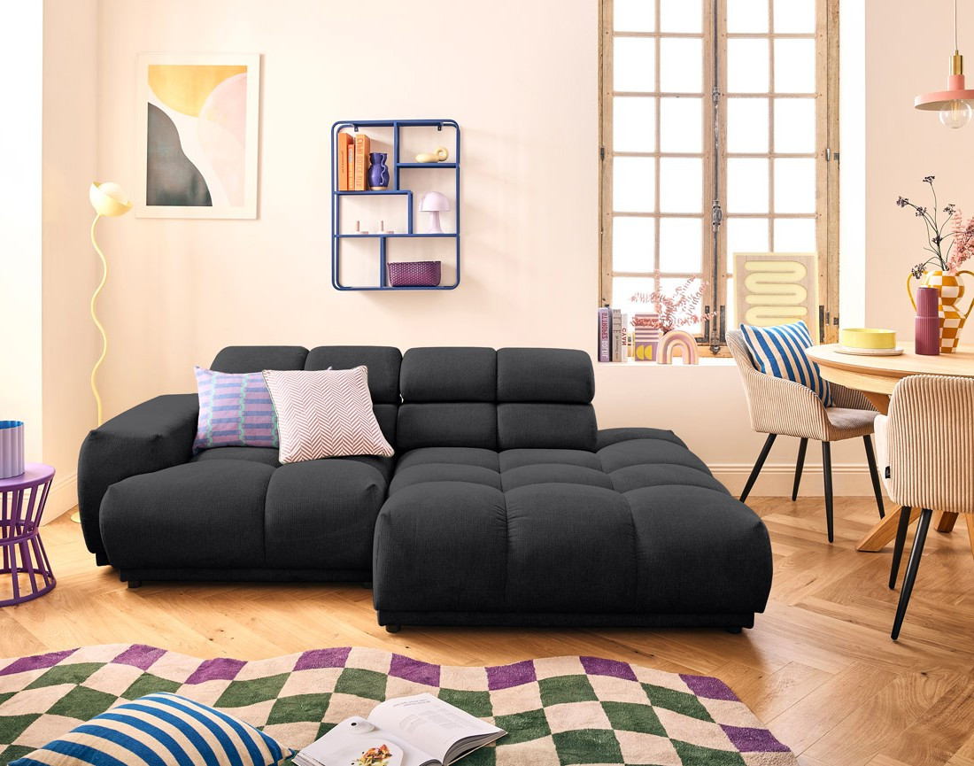 Canapé d'angle droit 4 places avec têtières réglables en tissu texturé Matera