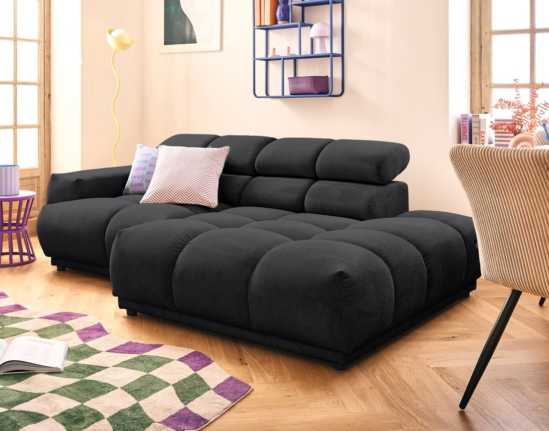 Canapé d'angle droit 4 places avec têtières réglables en tissu texturé Matera