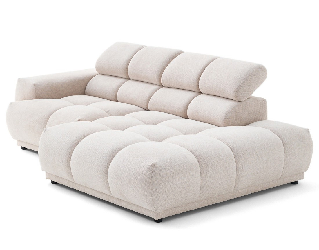 Canapé d'angle droit 3 places avec têtières réglables en tissu texturé Matera Canapé d'angle droit 3 places avec têtières réglables en tissu texturé Matera