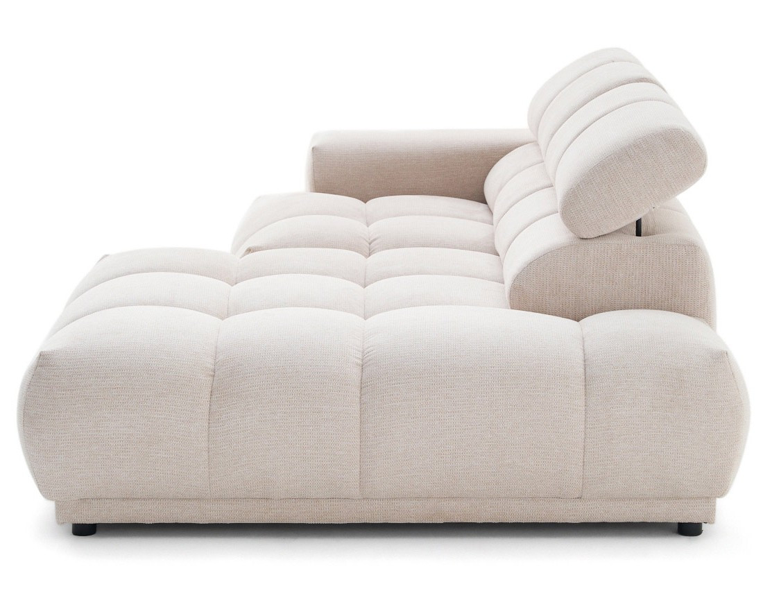 Canapé d'angle droit 3 places avec têtières réglables en tissu texturé Matera Canapé d'angle droit 3 places avec têtières réglables en tissu texturé Matera