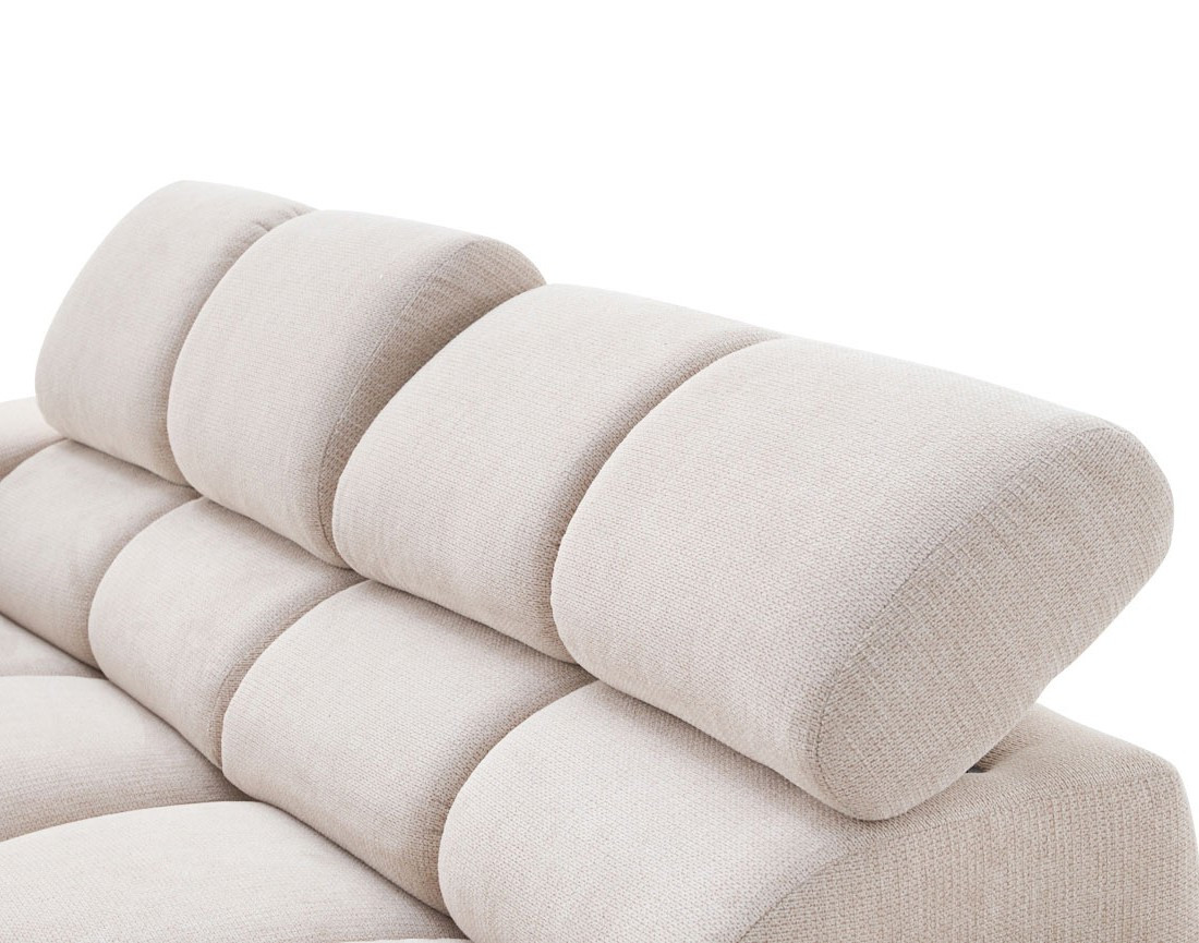 Canapé d'angle droit 3 places avec têtières réglables en tissu texturé Matera Canapé d'angle droit 3 places avec têtières réglables en tissu texturé Matera