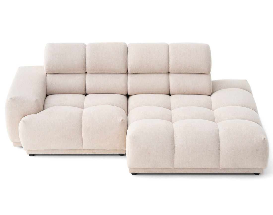 Canapé d'angle droit 3 places avec têtières réglables en tissu texturé Matera Canapé d'angle droit 3 places avec têtières réglables en tissu texturé Matera