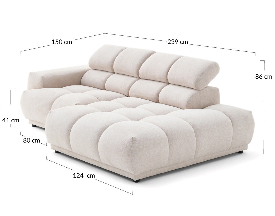 Canapé d'angle droit 4 places avec têtières réglables en tissu texturé Matera
