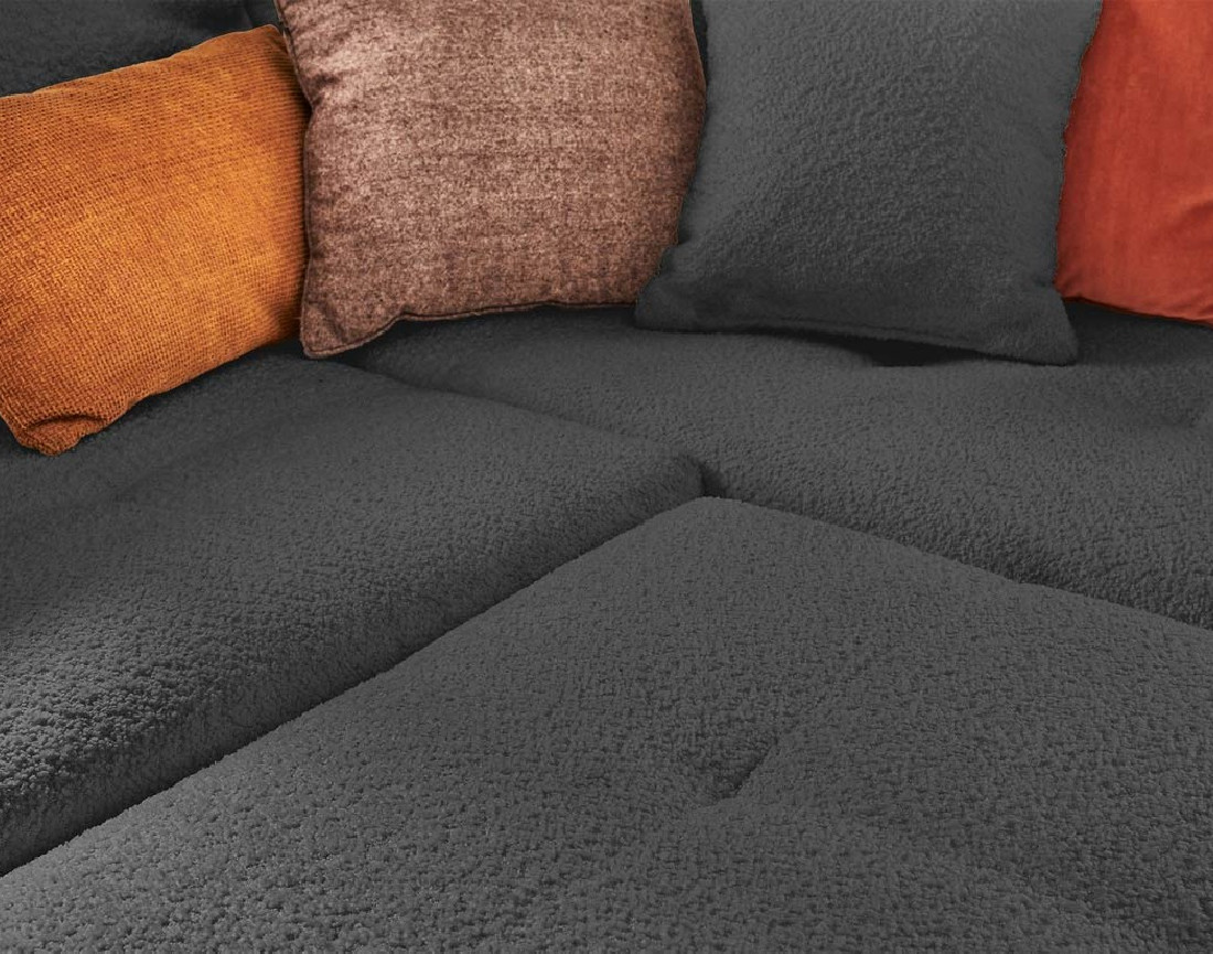 Canapé d'angle droit 4 places avec pouf d'appoint en tissu bouclette Rune