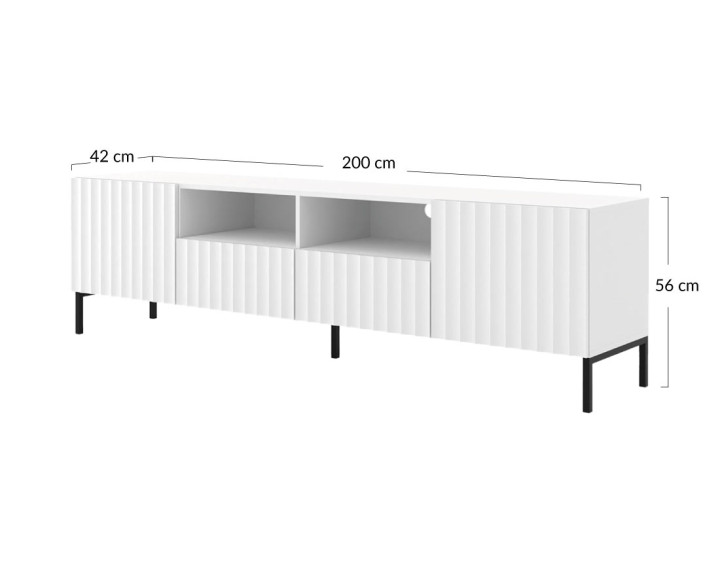 Meuble TV pieds noirs 2 tiroirs 200 cm Lara