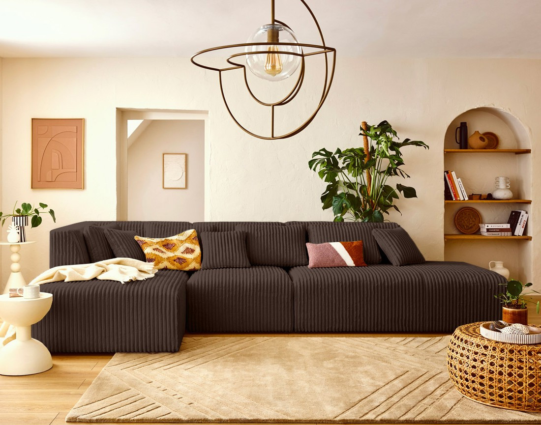 Module d'assise droit en velours côtelé grosses côtes Victoire