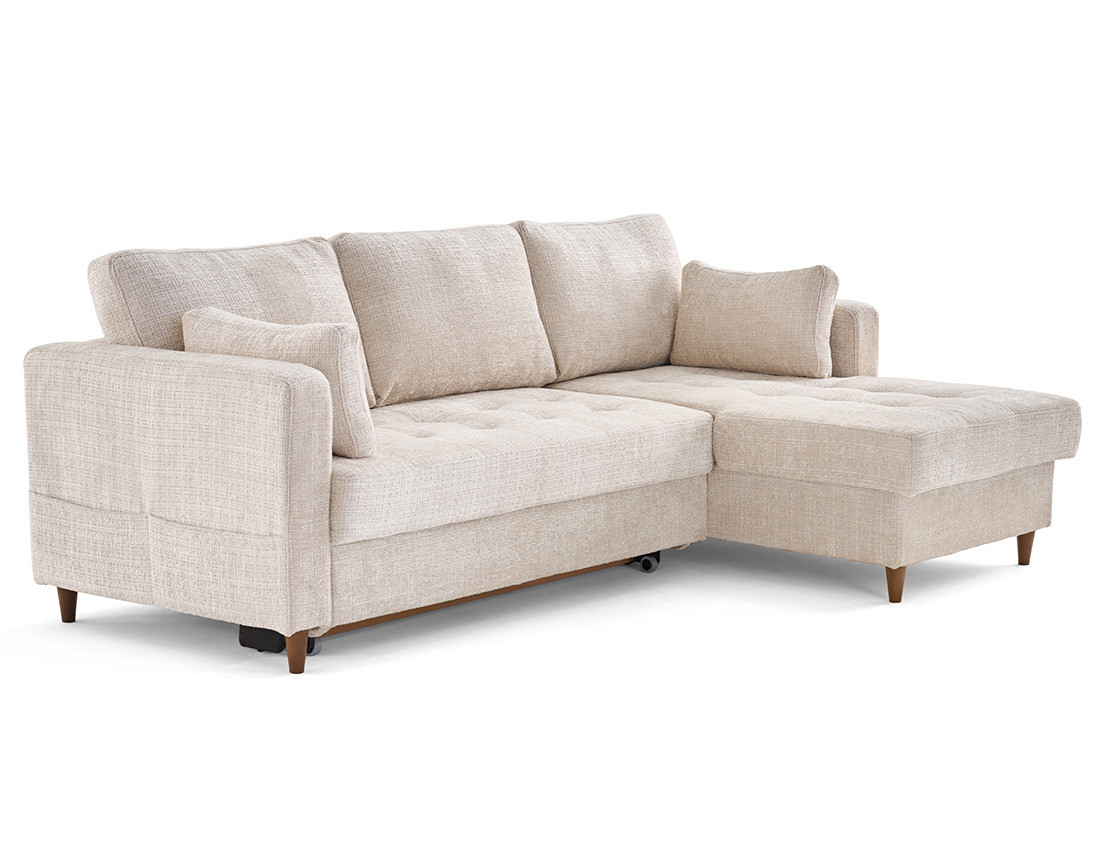 Canapé d'angle droit 4 places convertible avec coffre en velours texturé Anna